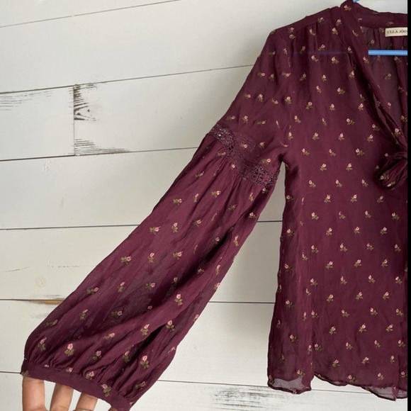 Ulla Johnson Odelia Floral Embroidered Bow Tie Top Size 8 - Picture 7 of 10